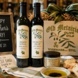 Father’s Day gift ideas with gourmet olive oil, balsamic vinegar, sea salt, and a gift box from Old Metairie Olive Oils in Metairie, Louisiana