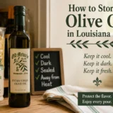 How to store olive oil in Louisiana heat with a dark glass olive oil bottle in a warm kitchen pantry