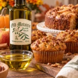 Baking with olive oil featuring Old Metairie Olive Oils, homemade pumpkin muffins, apple cake, and fall ingredients.