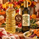 Vegetable oil vs olive oil for Louisiana cooking, featuring Old Metairie Olive Oils with fall vegetables and seasonal dishes.